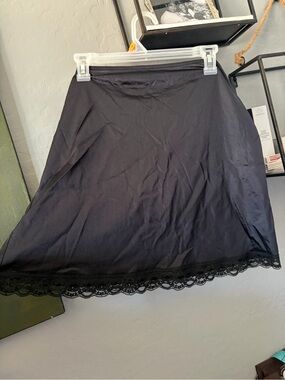 Black Lace-Trim Slip Skirt by